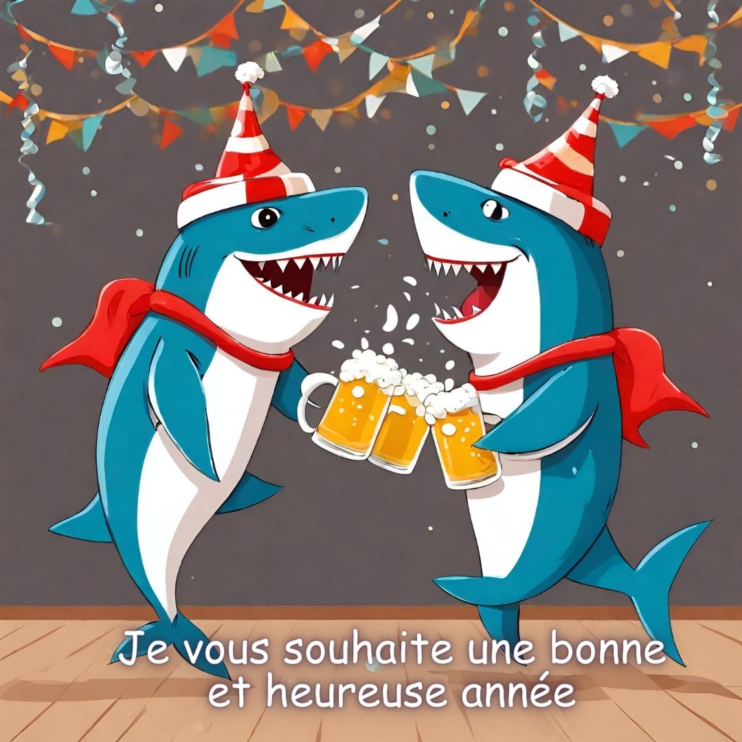 Voeux De Image Requins drôles Bonne année Salutations 2025